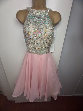 Amelia Couture Pink Heavily Embellished Jeweled Beaded Formal Dress NWT 6 *Snag*